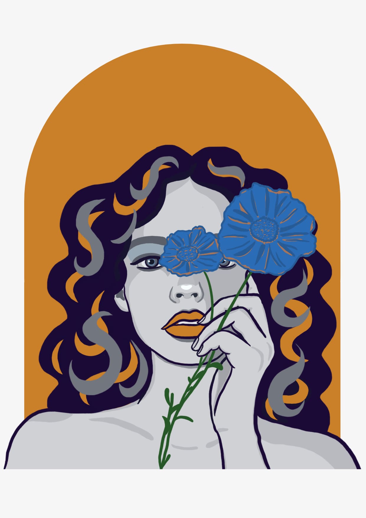 Portrait Femme Fleur Bleue